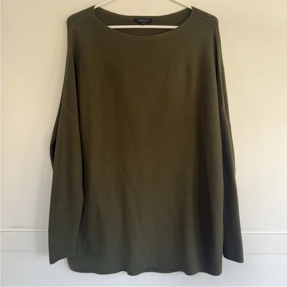 Lafayette 148 NY Boat Neck Long Sleeve Tunic Sweater Knit Top Sz Small Oversized